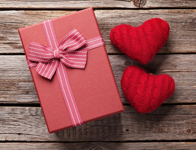 Valentines day gift box and hearts