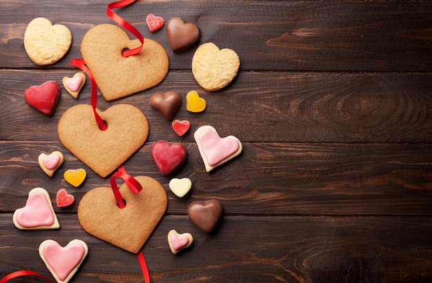 Valentines day greeting card with heart cookies