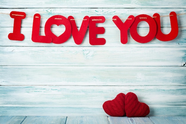 Valentines day greeting card with I love you words