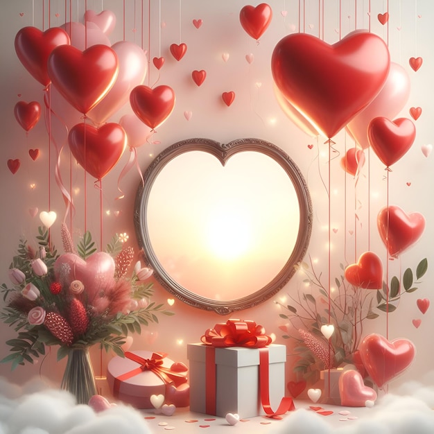 Valentines Day Hearts Frame Decoration in Romantic Pink 3D for Greeting Cards