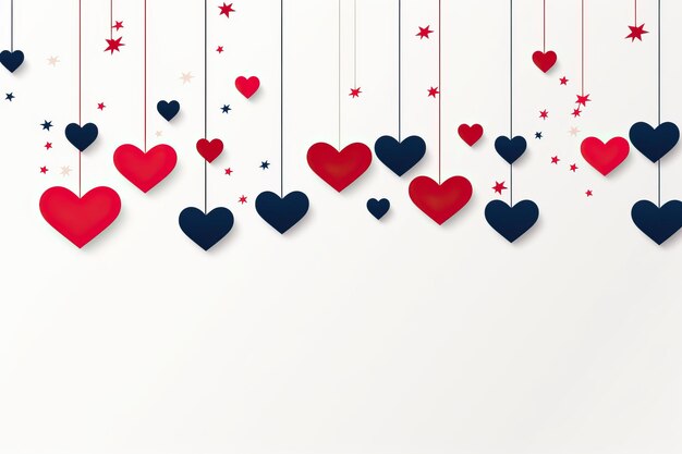 valentines day hearts hanging on string in a modern design in the style of red and navy animated