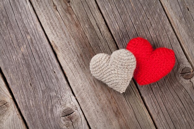 Valentines day hearts on wood