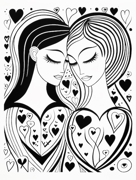 Valentines Day love colouring page simple clean line art black and white