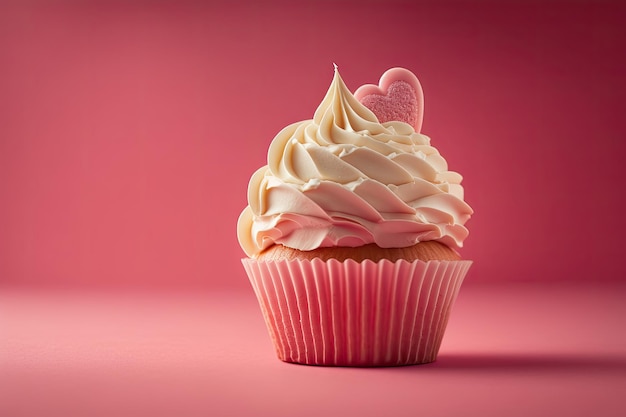 Valentines day pink background Vanilla cupcake decorate