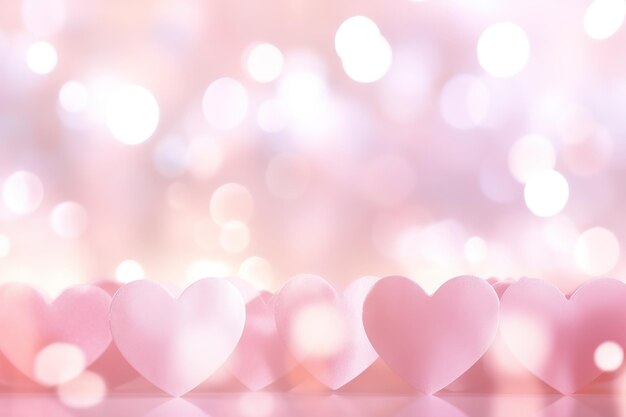 Photo valentines day pink background with blurred hearts