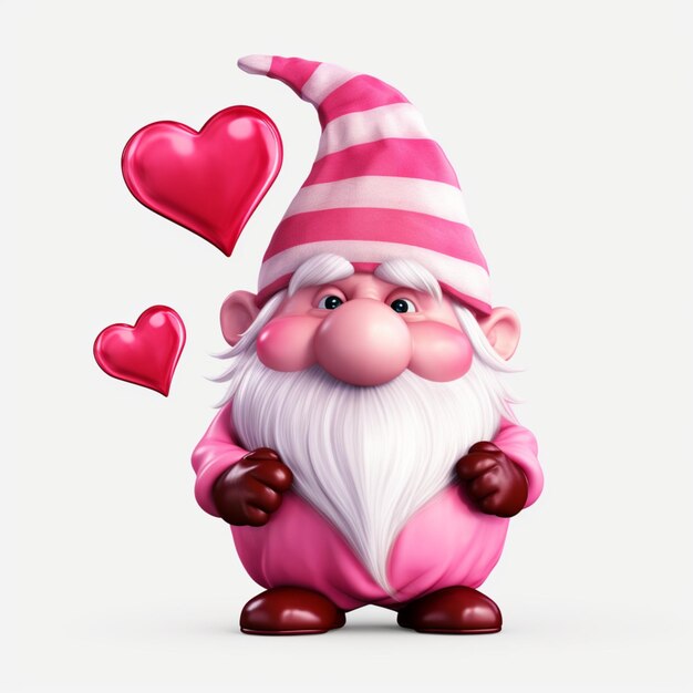 Photo valentines day pink heart gnome