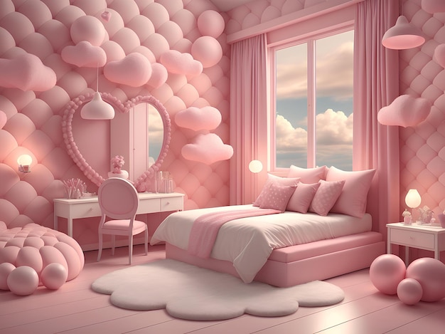 Photo valentines day on pink pastel clean style bedroom images with ai generated