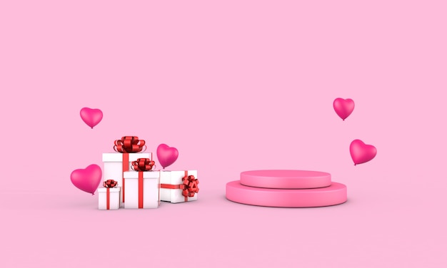 Valentines day podium for product placement with 3d rendering decorations