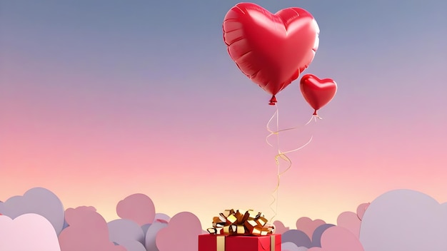 Valentines day red heart with gift box Illustration background