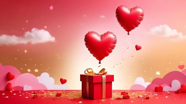 Valentines day red heart with gift box Illustration background