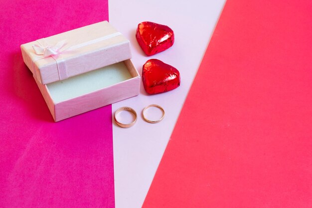 valentines day rings chocolates copy space