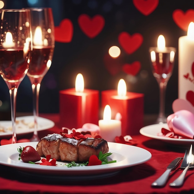 Valentines day romantic candle light dinner celebration