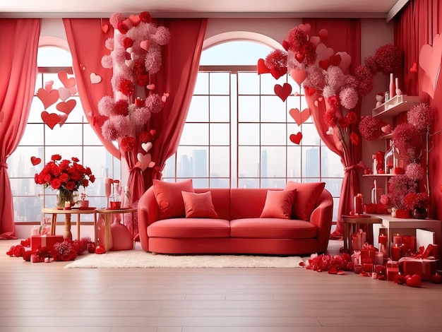 Valentines day style living room background red love photo studio