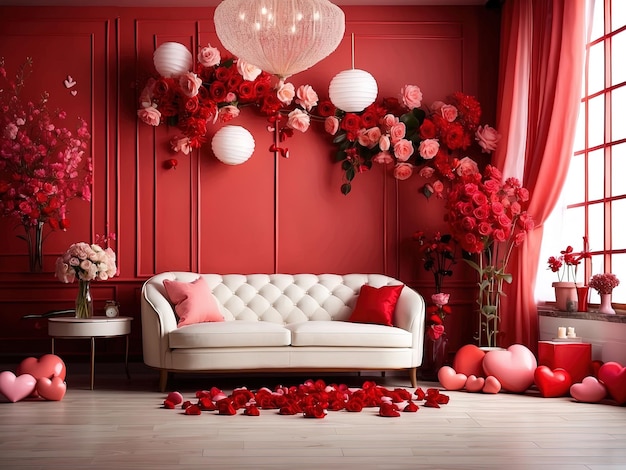 Valentines day style living room background red love photo studio