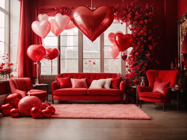 Valentines day style living room background red love photo studio