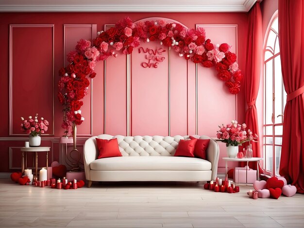 Valentines day style living room background red love photo studio