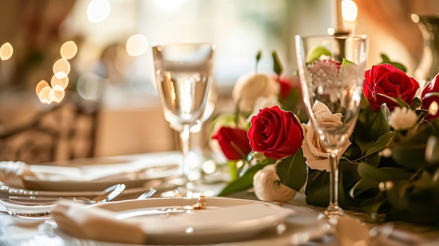 Valentines day tablescape and table decor romantic table setting with flowers formal dinner and date beautiful cutlery and tableware