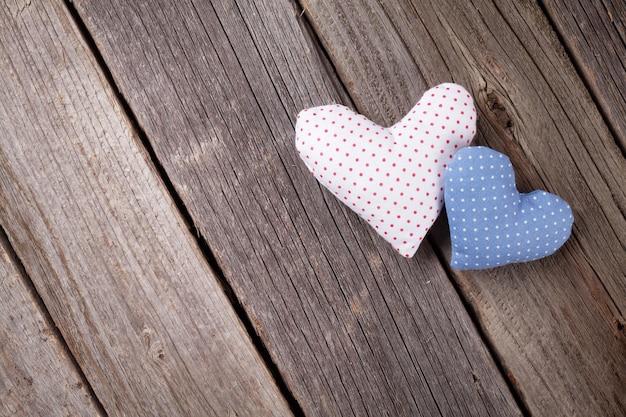 Valentines day toy hearts on wood