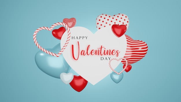 Valentines day with hearts, Valentine's day concept , 3D rendering