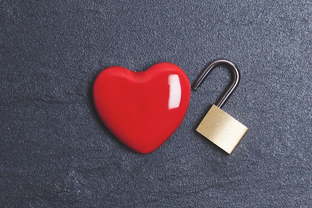 Valentines love concept Red heart with padlock