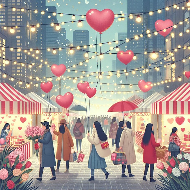 Photo valentines market bustling with love and festivity