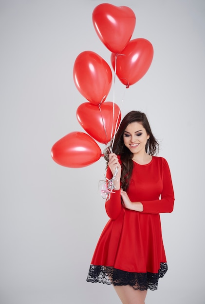 Valentines theme showing woman in red dress