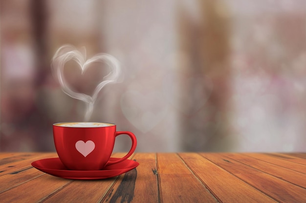 Valentines week special illustration idea Heart shape of steaming coffee cup Bokeh Effect Empty Space