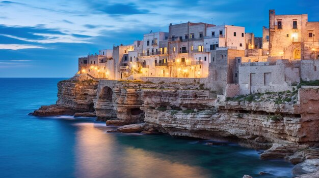 Valletta Malta skyline from Marsans Harbour at sunrise warm lights