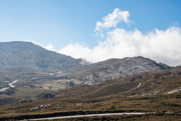 Valley between mountains, green mountains of autumn