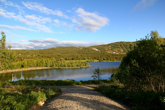 The valley with lake and forest in Norway, Scandinavia