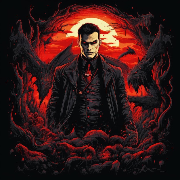 vampire dracula tshirt design vector clipart halloween scary character illustration creepy tattoo