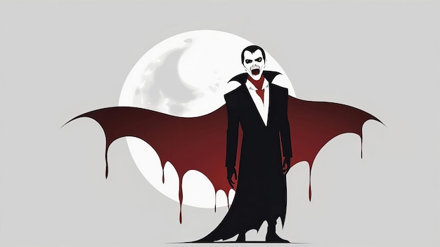 Photo vampire with a bloody cape under the moon