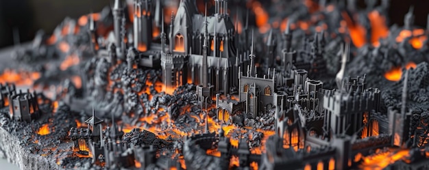 A vampires lair filled with kinetic art using 3D printing to replicate a tropical wildfires chaos