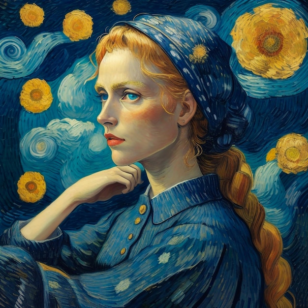 A Van Gogh inspired masterpiece showcasing a mesmerizing depiction of a woman