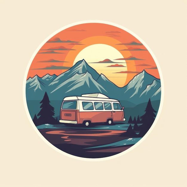 a van with a sunset in the background