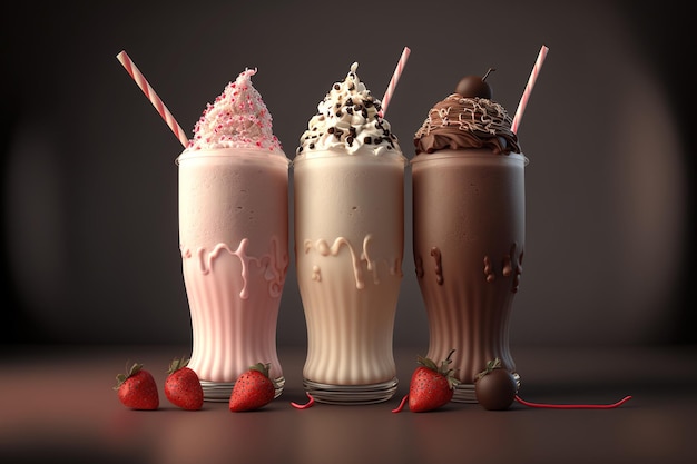 Vanilla chocolate and strawberry milkshake