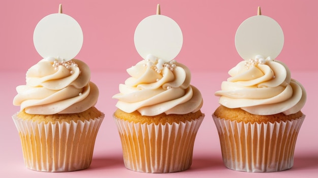 Vanilla Cupcakes with Blank Topper Mockup Display