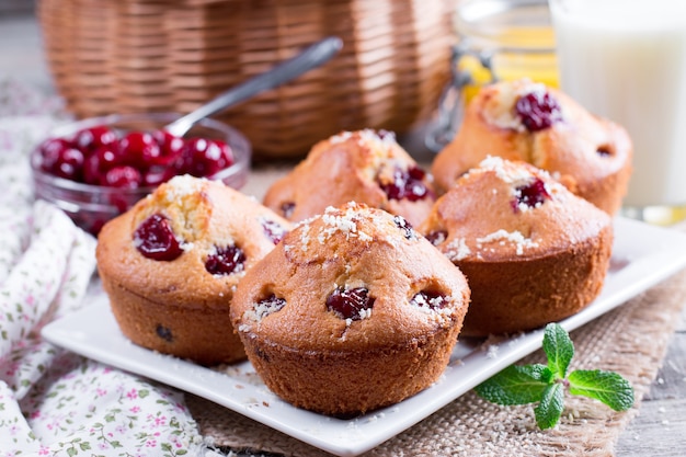 Vanilla cupcakes with cherry