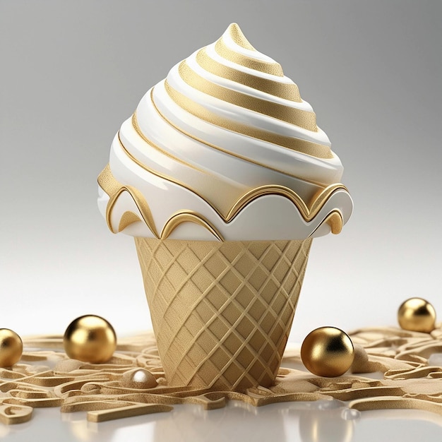 a vanilla ice cream cone with a white ice cream cone on top