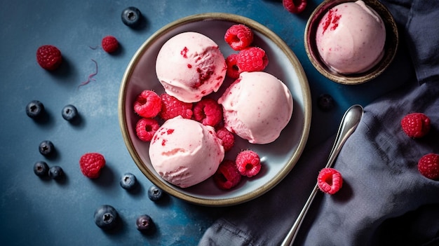 Vanilla ice cream scooped out of container