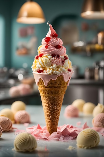 Vanilla and strawberry Ice Cream generated by Ai