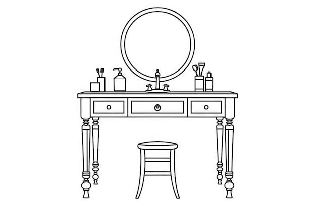 Vanity with Stool and Mirror