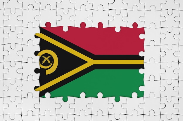 Vanuatu flag in frame of white puzzle pieces with missing central part