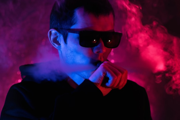 Vape man neon stylish portrait