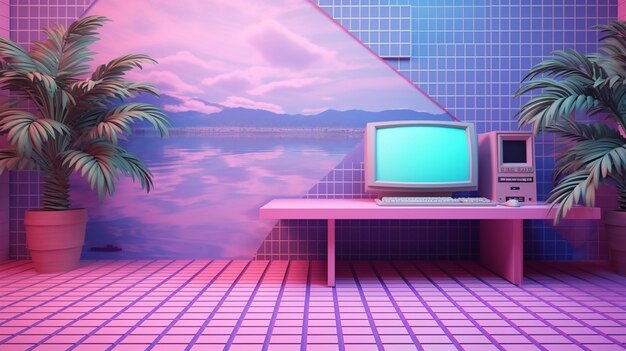 Photo vaporwave_abstract_background_with_retro_computer