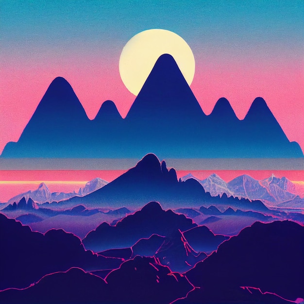 Vaporwave mountain landscape synthwave illustration