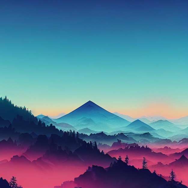 Vaporwave mountain landscape synthwave illustration