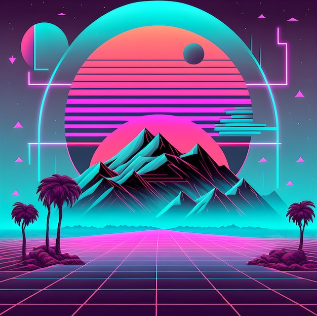 Vaporwave retro background synthwave illustration