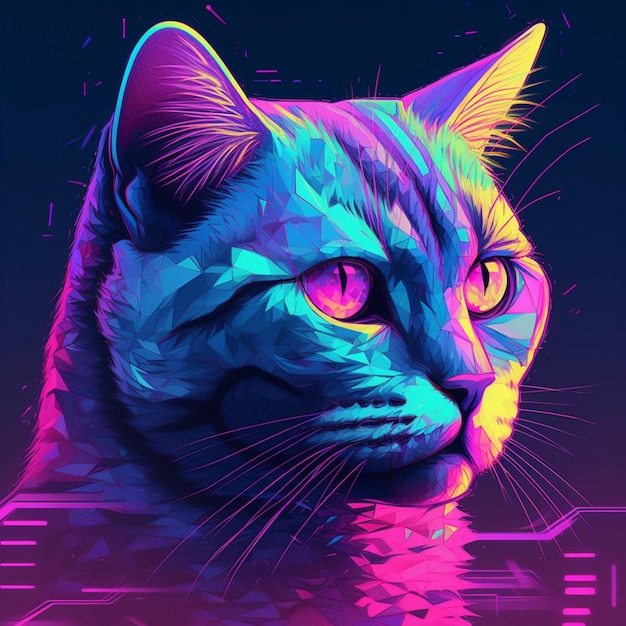 vaporwave style futuristic cat