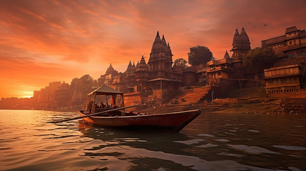 Varanasi ancient city architecture at sunset